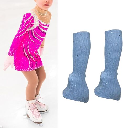Skating Leg Warmers Over Knee Figure Skating Socks Knitting Accessories Lightweight Polyacrylicfibre Material Suitable for Winter Sports, Blue in Saudi Arabia