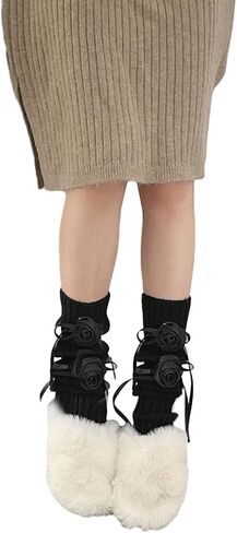 French JK Girl Women Ribbed Knit Leg Warmer Sweet Rose Flower Bowknot Boot Cuffs Leg Cover Sleeve Long Socks Suitabl in Saudi Arabia