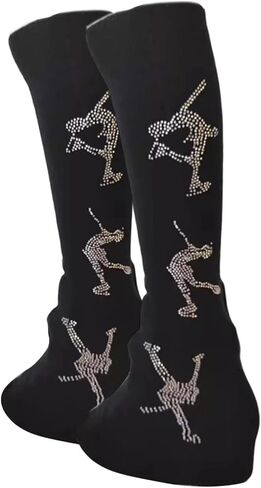Colaxi Skating Leg Warmers Figure Skating Leg Cover Over The Boot Sock Anti Slip Leg Cover Extended Figure Skating Leg Warmers Women Thermal Protection, black knit in Kuwait