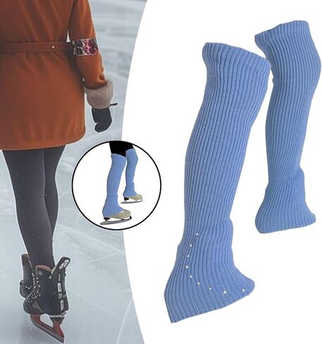 Figure Skating Leg Warmers Over Knee Knitting Leg Warmers High Footless Socks Lightweight Comfortable Accessories Portable Design Suitable for Indoor, Blue in Kuwait
