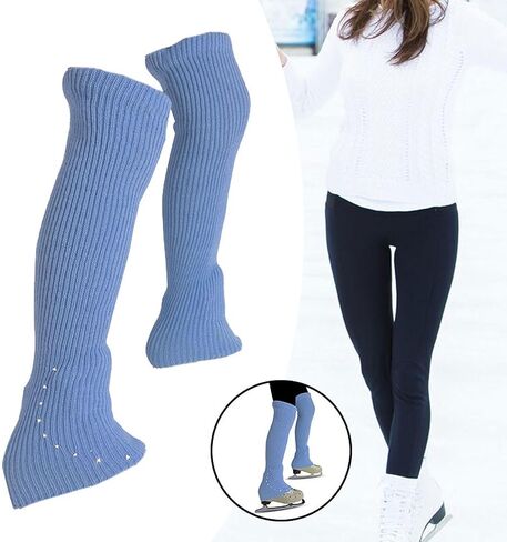 Figure Skating Leg Warmers Over Knee Knitting Leg Warmers High Footless Socks Lightweight Comfortable Accessories Portable Design Suitable for Indoor, Blue in Kuwait