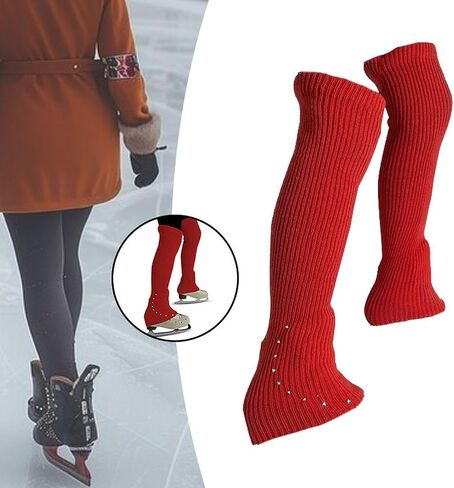 Figure Skating Leg Warmers Over Knee Knitting Leg Warmers High Footless Socks Lightweight Comfortable Accessories Portable Design Suitable for Indoor, Red in Kuwait