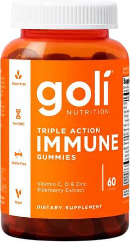 Goli Immun Vitamin Gummy - 60 قطعة - نبات البلسان، فيتامين C، D والزنك، نباتي، غير معدّل وراثيًا، خالي من الغلوتين والجيلاتين، عبوة من 1 in Kuwait