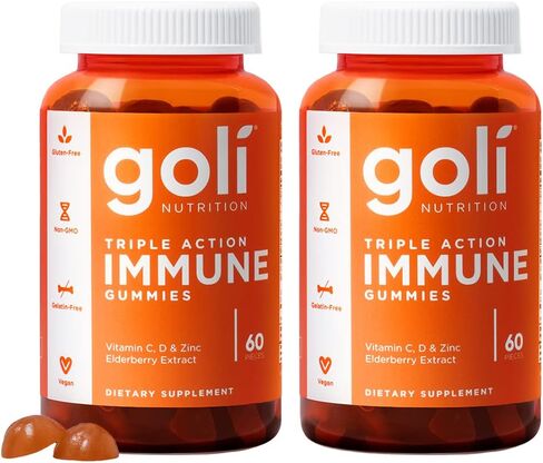 Goli Immun Vitamin Gummy - 60 قطعة - نبات البلسان، فيتامين C، D والزنك، نباتي، غير معدّل وراثيًا، خالي من الغلوتين والجيلاتين، عبوة من 1 in Kuwait