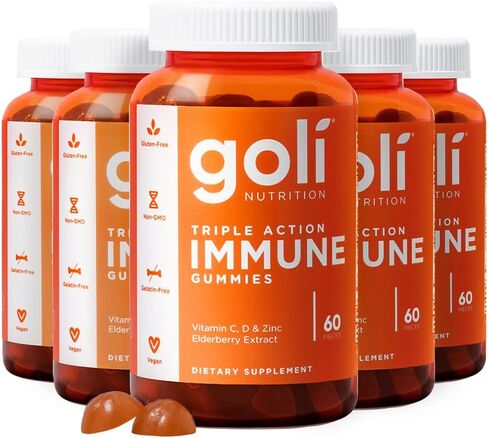 Goli Immun Vitamin Gummy - 60 قطعة - نبات البلسان، فيتامين C، D والزنك، نباتي، غير معدّل وراثيًا، خالي من الغلوتين والجيلاتين، عبوة من 1 in Kuwait