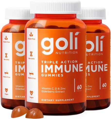 Goli Immun Vitamin Gummy - 60 قطعة - نبات البلسان، فيتامين C، D والزنك، نباتي، غير معدّل وراثيًا، خالي من الغلوتين والجيلاتين، عبوة من 1 in Kuwait