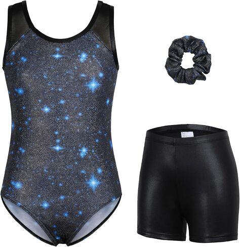 beautyin Gymnastics Leotards for Girls Sparkle Ballet Dance Unitards Biketards with Short & Hairband Athletic Tumbling Wear in Saudi Arabia