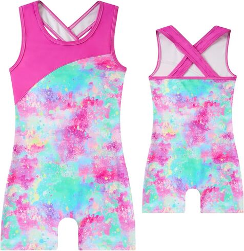 Idgreatim Girls Gymnastics Leotard Biketard One Piece Cross Back Sleeveless Unitard 4-10 Years in Kuwait