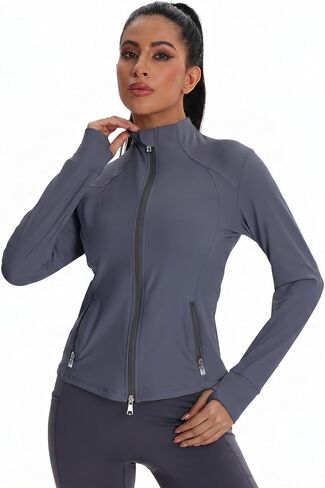 Women’s Slim Fit Full Zip Workout Jacket – Lightweight Yoga & Running Top with Thumb Holes & Convenient Pockets in Kuwait