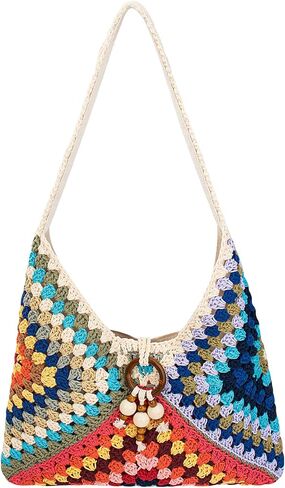 Peicees Crochet Summer Purse, Boho Woven Purse for Travel Beach Vacation Cruise Knit Shoulder Bag for for Women Ladies in Kuwait