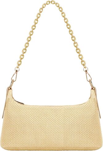 Straw Shoulder Bag for Women, Boho Woven Raffia Hobo Purse with Charm Chain in Kuwait