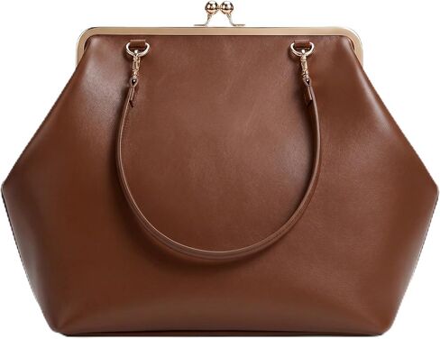 Kiss Lock Frame Handbag, PU Leather Shoulder Tote Bag Messenger Hobo Clutch Purse for Women Formal Work Leisure in Saudi Arabia