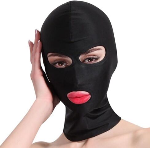 3 Holes Full Face Mask for Women Black Elastic Hood Mask Soft Breathable Cosplay Face Cover Stretch Mystery Mask for Romantic Night Role Play Costume Private Moment in Saudi Arabia