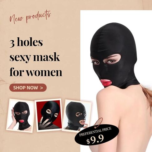 3 Holes Full Face Mask for Women Black Elastic Hood Mask Soft Breathable Cosplay Face Cover Stretch Mystery Mask for Romantic Night Role Play Costume Private Moment in Saudi Arabia