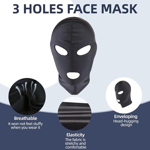 3 Holes Full Face Mask for Women Black Elastic Hood Mask Soft Breathable Cosplay Face Cover Stretch Mystery Mask for Romantic Night Role Play Costume Private Moment in Saudi Arabia