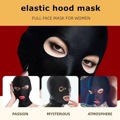 3 Holes Full Face Mask for Women Black Elastic Hood Mask Soft Breathable Cosplay Face Cover Stretch Mystery Mask for Romantic Night Role Play Costume Private Moment in Saudi Arabia