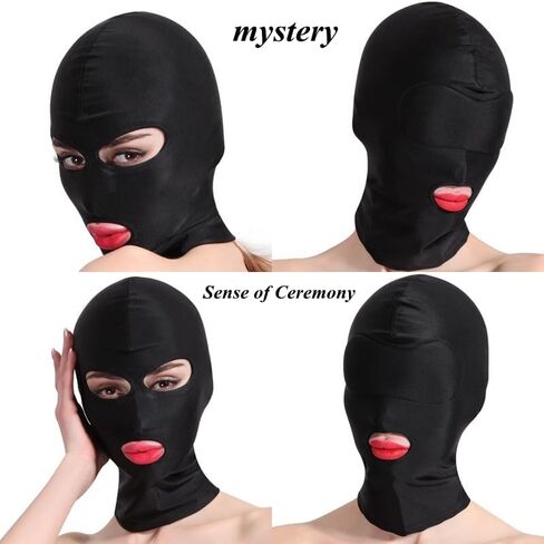 3 Holes Full Face Mask for Women Black Elastic Hood Mask Soft Breathable Cosplay Face Cover Stretch Mystery Mask for Romantic Night Role Play Costume Private Moment in Saudi Arabia