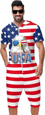 Mens 4th of July Romper American Flag Print Zipper Jumpsuits in Saudi Arabia