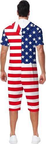 Mens 4th of July Romper American Flag Print Zipper Jumpsuits in Kuwait