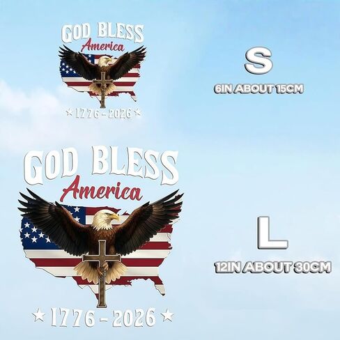 ملصق سيارة God Bless America، ملصق الذكرى السنوية الـ 250 للولايات المتحدة الأمريكية، قطعتان (12 بوصة و6 بوصة ملصقات نسر الذكرى السنوية الـ 250، ملصق استقلال الولايات المتحدة الأمريكية 1776-2026، لخوذة Tumbler Car Windows Notebook (D #) in Kuwait