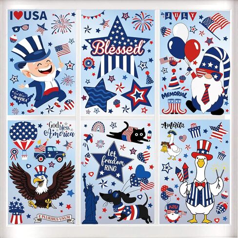 Celltestria 8 Sheets 4th of July Window Clings Patriotic Memorial Day Window Decals 250th Anniversary American Flag Stickers for Independence Day Home Office School Party Gifts Decor Glass Decoration in Kuwait