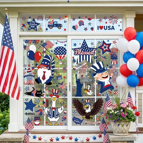 Celltestria 8 Sheets 4th of July Window Clings Patriotic Memorial Day Window Decals 250th Anniversary American Flag Stickers for Independence Day Home Office School Party Gifts Decor Glass Decoration in Kuwait