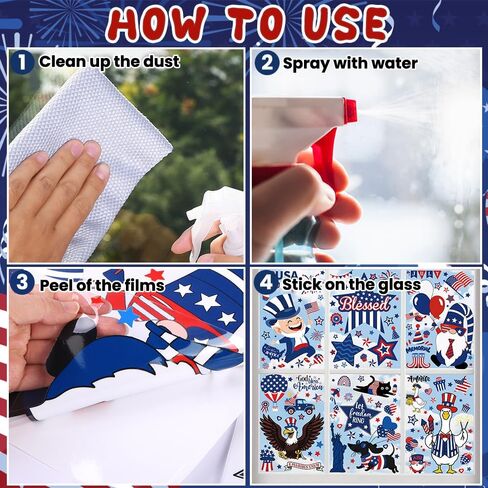 Celltestria 8 Sheets 4th of July Window Clings Patriotic Memorial Day Window Decals 250th Anniversary American Flag Stickers for Independence Day Home Office School Party Gifts Decor Glass Decoration in Kuwait