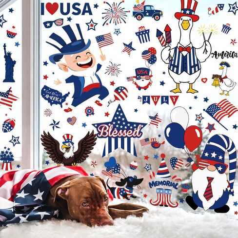 Celltestria 8 Sheets 4th of July Window Clings Patriotic Memorial Day Window Decals 250th Anniversary American Flag Stickers for Independence Day Home Office School Party Gifts Decor Glass Decoration in Kuwait