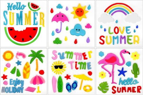 6 Pack Summer Clings for Glass Windows, Reusable Seasonal Stickers with Flamingo, Watermelon, Rainbow, Beach Design in Saudi Arabia