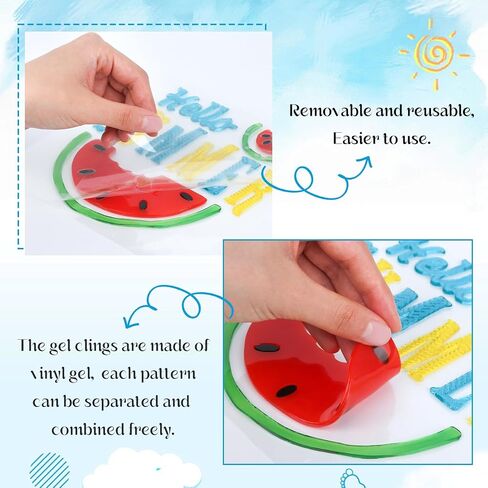 6 Pack Summer Clings for Glass Windows, Reusable Seasonal Stickers with Flamingo, Watermelon, Rainbow, Beach Design in Saudi Arabia