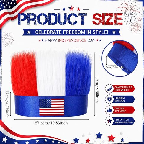 Chicingyou 6 Pcs 4th of July Patriotic Hairy Headband Red White and Blue USA Patriotic Sport Events American USA Hat Independence Day Party Costume Accessory 4th of July for Men Women Cosplay Fun Wig in Kuwait