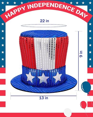 4th of July Hat Sequin Patriotic Hats American Flag Top Hat Men Women Patriotic USA 250th Anniversary Match Day Party, Independence Day in Saudi Arabia
