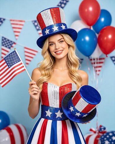 4th of July Hat Sequin Patriotic Hats American Flag Top Hat Men Women Patriotic USA 250th Anniversary Match Day Party, Independence Day in Saudi Arabia