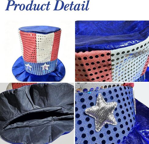 GJD Patriotic American Flag Top Hat, 4th of July Hat for Men Women Adults, Red White Blue Costume Accessory, Memorial Day July 4th Party Supplies in Saudi Arabia
