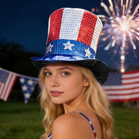 GJD Patriotic American Flag Top Hat, 4th of July Hat for Men Women Adults, Red White Blue Costume Accessory, Memorial Day July 4th Party Supplies in Saudi Arabia