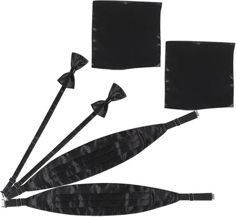 مجموعة Cummerbund الرسمية للرجال من Yardwe مع ربطات عنق ومربعات جيب، وربطة عنق من الساتان الأسود وربطة عنق مربوطة مسبقًا لملابس العمل والزفاف، 6 قطع إكسسوارات للبدلات الرسمية in Kuwait
