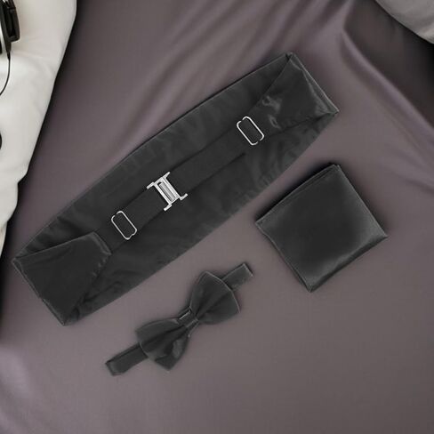 مجموعة Cummerbund الرسمية للرجال من Yardwe مع ربطات عنق ومربعات جيب، وربطة عنق من الساتان الأسود وربطة عنق مربوطة مسبقًا لملابس العمل والزفاف، 6 قطع إكسسوارات للبدلات الرسمية in Kuwait