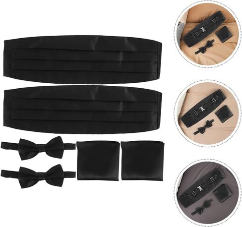 مجموعة Cummerbund الرسمية للرجال من Yardwe مع ربطات عنق ومربعات جيب، وربطة عنق من الساتان الأسود وربطة عنق مربوطة مسبقًا لملابس العمل والزفاف، 6 قطع إكسسوارات للبدلات الرسمية in Kuwait