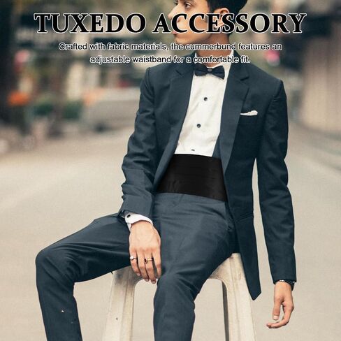 Beavorty 3pcs Men’s Cummerbund Bow Tie Pocket Square Set Adjustable Tuxedo Waistband Formal Belt for Wedding Events and Suits in Kuwait