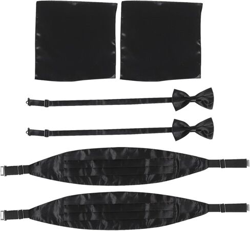 Ipetboom Men’s Black Tuxedo Cummerbund Set with Bow Tie and Pocket Square, Formal Wedding Suit Accessories for Business and Party Events, 6pcs Classic Men’s Tux Cummerbund and Tie Set in Kuwait