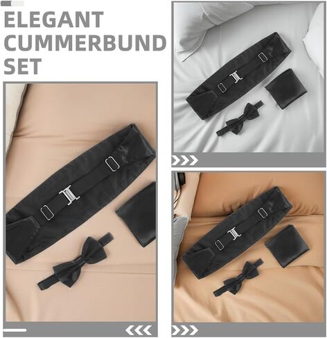 Ipetboom Men’s Black Tuxedo Cummerbund Set with Bow Tie and Pocket Square, Formal Wedding Suit Accessories for Business and Party Events, 6pcs Classic Men’s Tux Cummerbund and Tie Set in Kuwait
