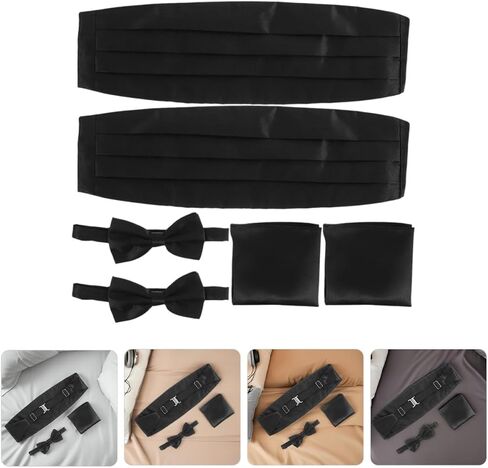 Ipetboom Men’s Black Tuxedo Cummerbund Set with Bow Tie and Pocket Square, Formal Wedding Suit Accessories for Business and Party Events, 6pcs Classic Men’s Tux Cummerbund and Tie Set in Kuwait