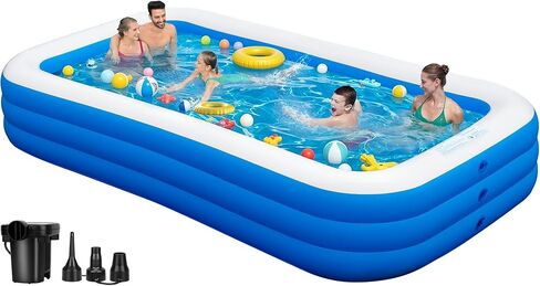 Large Inflatable Pool – 145" x 74" x 22" Family Blow up Pool for Adults, 2025 Upgraded Extra Oversized Thickened Swimming Pool Perfect for Backyard Summer Fun, Fast Set-Up in Kuwait