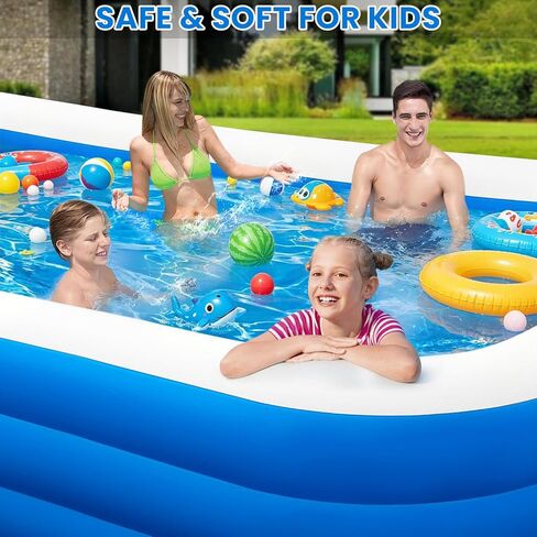 Large Inflatable Pool – 145" x 74" x 22" Family Blow up Pool for Adults, 2025 Upgraded Extra Oversized Thickened Swimming Pool Perfect for Backyard Summer Fun, Fast Set-Up in Kuwait