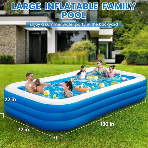 Large Inflatable Pool – 145" x 74" x 22" Family Blow up Pool for Adults, 2025 Upgraded Extra Oversized Thickened Swimming Pool Perfect for Backyard Summer Fun, Fast Set-Up in Kuwait