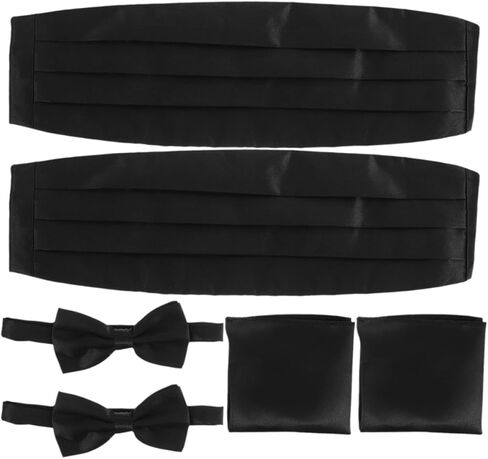 MAGICLULU Men’s Black Tuxedo Cummerbund Bow Tie and Pocket Square Set, Formal Suit Accessories for Weddings and Business Events, 6pcs Classic Men’s Cummerbund Set in Kuwait