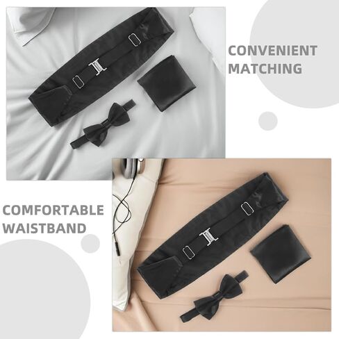 MAGICLULU Men’s Black Tuxedo Cummerbund Bow Tie and Pocket Square Set, Formal Suit Accessories for Weddings and Business Events, 6pcs Classic Men’s Cummerbund Set in Kuwait
