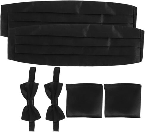Holibanna Men’s Formal Cummerbund Set with Pre-tied Bowtie and Pocket Square, Black Smooth Fabric Suit Accessory for Weddings, Business, and Evening Events, 6pcs Classic Suit Set in Kuwait