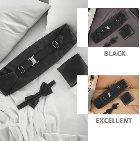 Holibanna Men’s Formal Cummerbund Set with Pre-tied Bowtie and Pocket Square, Black Smooth Fabric Suit Accessory for Weddings, Business, and Evening Events, 6pcs Classic Suit Set in Kuwait