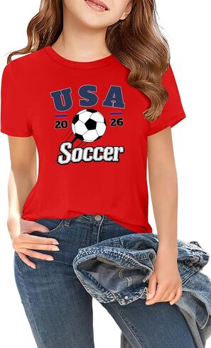 Soccer Cup 2026 Shirt for Kids USA Canada Mexico Flags T-Shirt Funny Soccer Graphic Short Sleeve Tees Tops in Kuwait